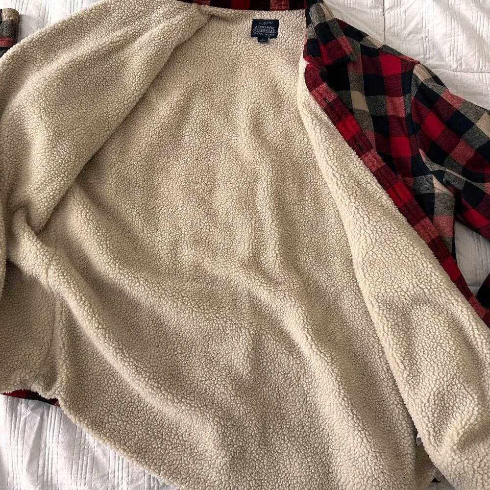 J.Crew Sherpa Lined Flannel Shirt Jacket Men's Large Herringbone - Picture 3 of 3